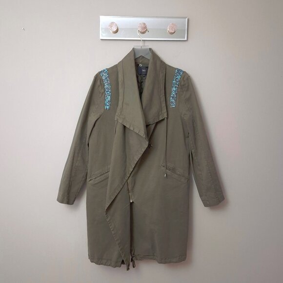 EUC Tyli green jacket w/ removable inner vest & embellished stone shoulders, L - Picture 2 of 11